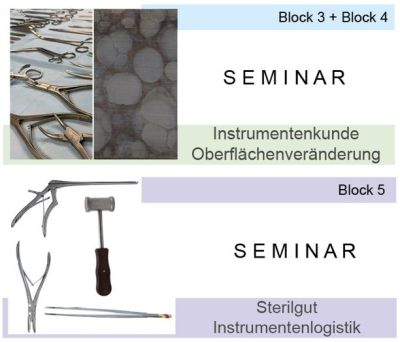 Seminar processing of sterile goods – Block 3 to 5 – Instrumentation, surface changes and sterile instrument logistics